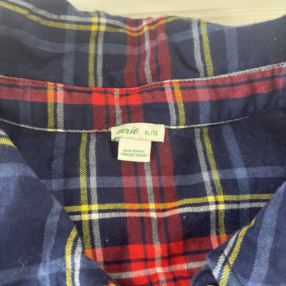Aerie Women's Flannel Pajama Set Plaid LS Top XL Shorts XL Soft Red Blue Holiday - Picture 2 of 13